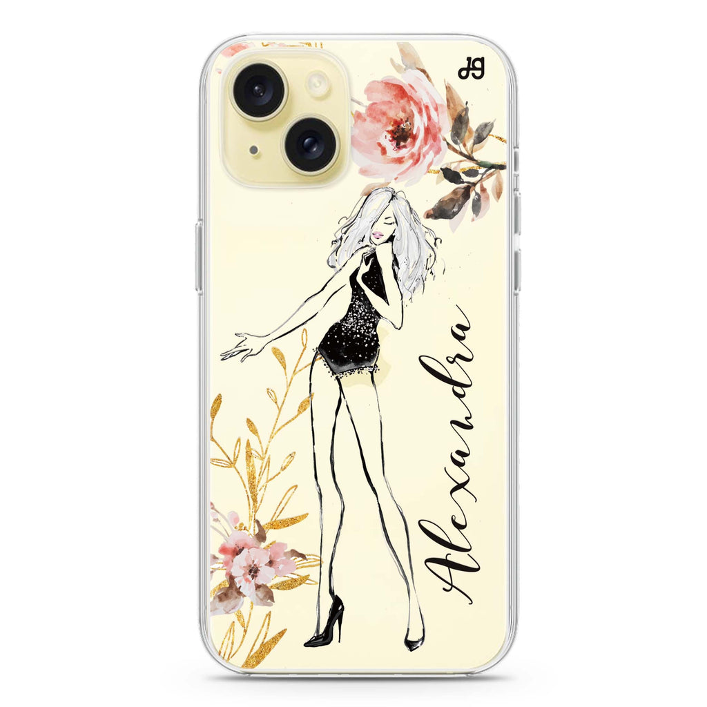 Flower Fashion V Cat iPhone 15 水晶透明保護殼