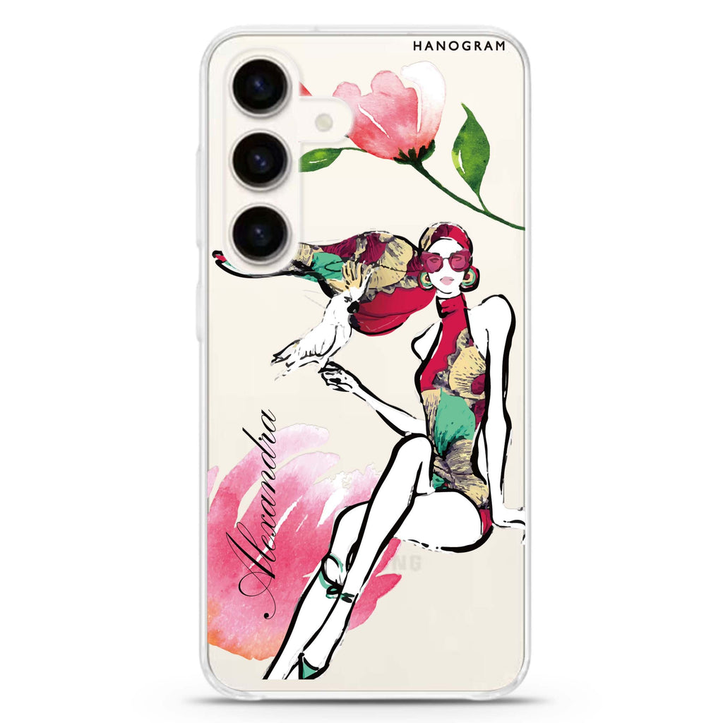 Flower Fashion VI Samsung Galaxy S26/S25/S24 可加名字水晶透明保護殼正面展示
