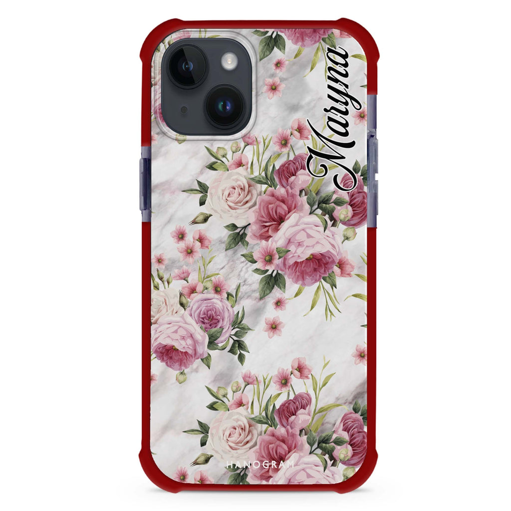 Marble and Pink Floral 超強防摔保護殼