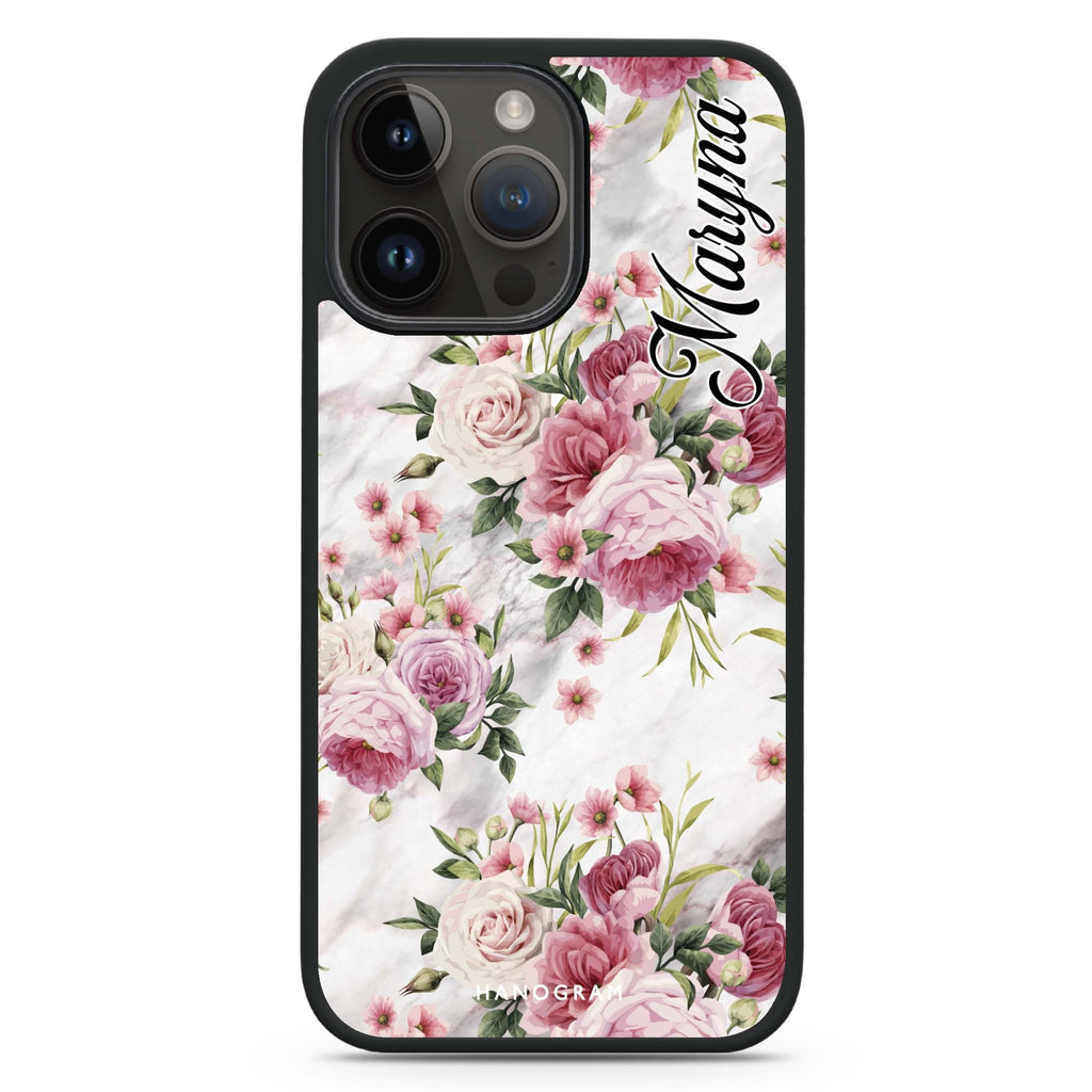 Marble and Pink Floral 防衝擊保護殼