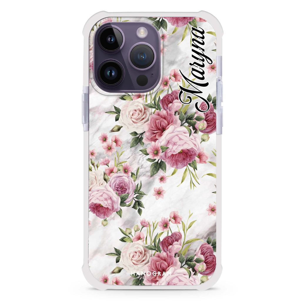 Marble and Pink Floral 超強防摔保護殼