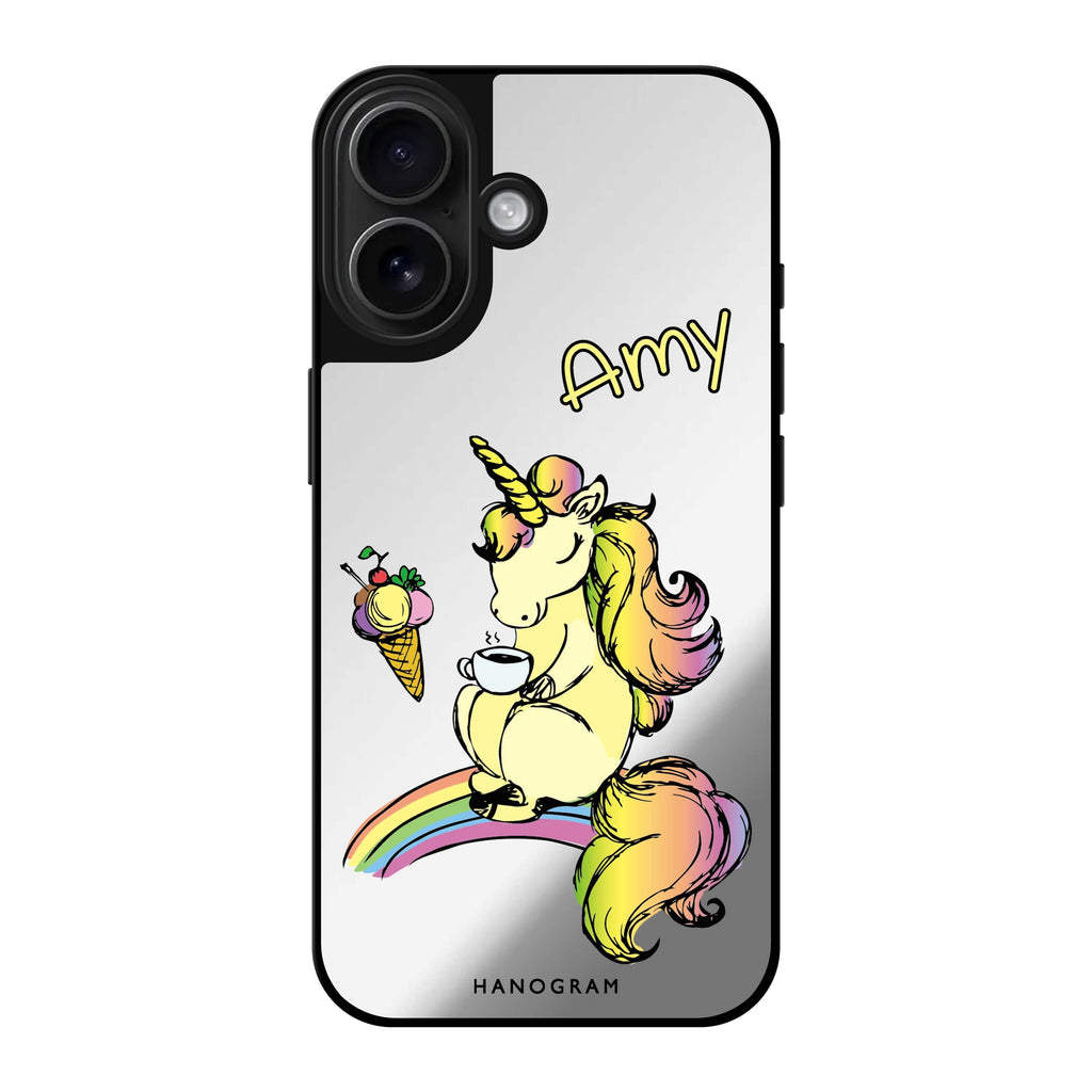 Reflective iPhone 16 Mirror Case –Cute Unicorn Design