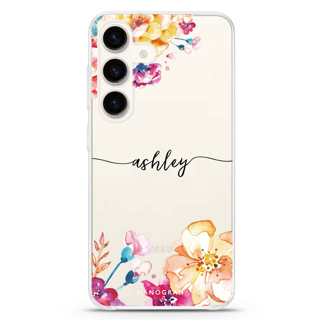 Art of Flowers Samsung Galaxy S26/S25/S24 可加名字水晶透明保護殼正面展示