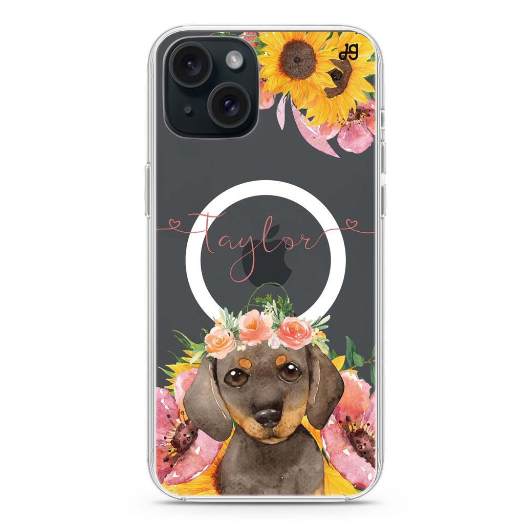 Sunflower Puppy iPhone 15 Magsafe 兼容水晶透明保護殼