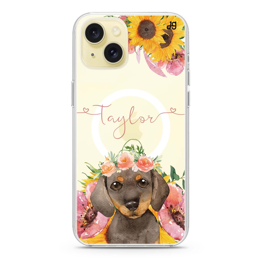 Sunflower Puppy iPhone 15 Plus Magsafe 兼容水晶透明保護殼