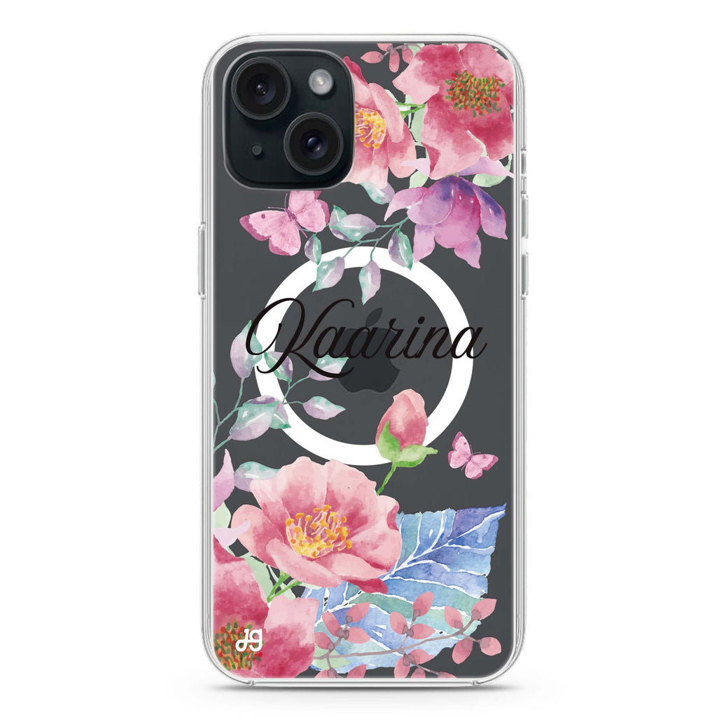 Butterfly Garden iPhone 15 Plus Magsafe 兼容水晶透明保護殼
