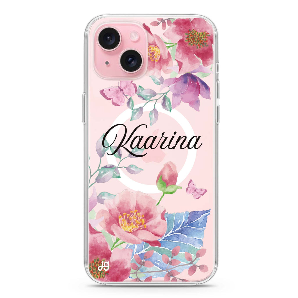 Butterfly Garden iPhone 15 Magsafe 兼容水晶透明保護殼