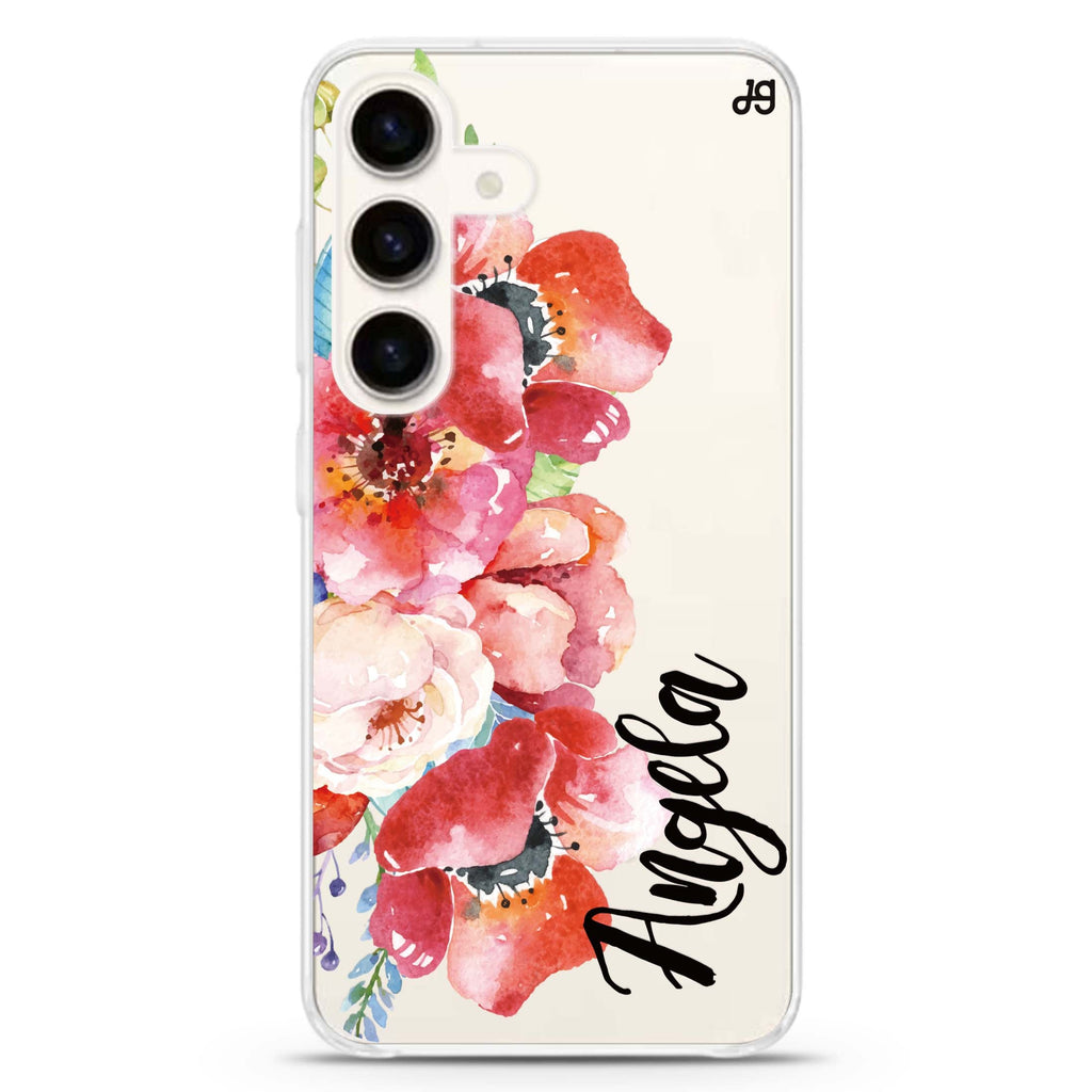 Poppies Samsung Galaxy S26/S25/S24 可加名字水晶透明保護殼正面展示