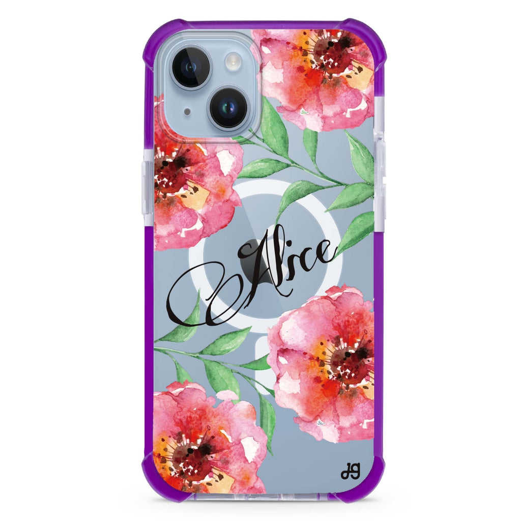Watercolor Peonies iPhone 15 Plus Magsafe 兼容超強防摔保護殼