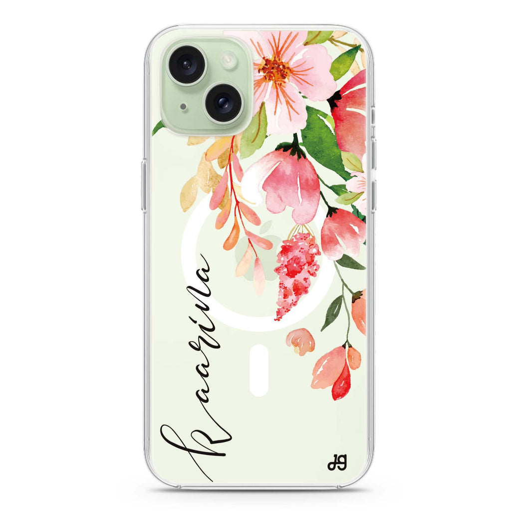 Watercolor Blossom iPhone 15 Magsafe 兼容水晶透明保護殼