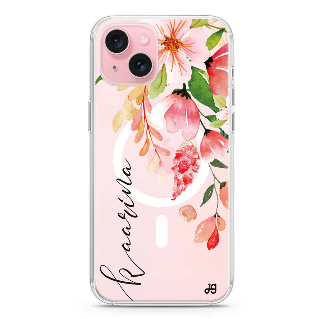 Watercolor Blossom iPhone 15 Plus Magsafe 兼容水晶透明保護殼