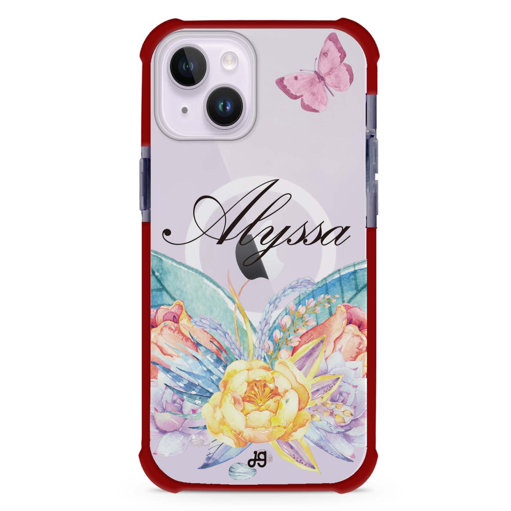 Butterfly and Abloom Rose iPhone 15 Plus Magsafe 兼容超強防摔保護殼