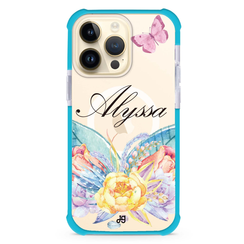 Butterfly and Abloom Rose iPhone Magsafe 兼容超強防摔保護殼