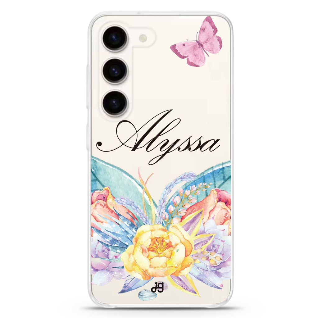 Butterfly and Abloom Rose Samsung Galaxy 水晶透明保護殼