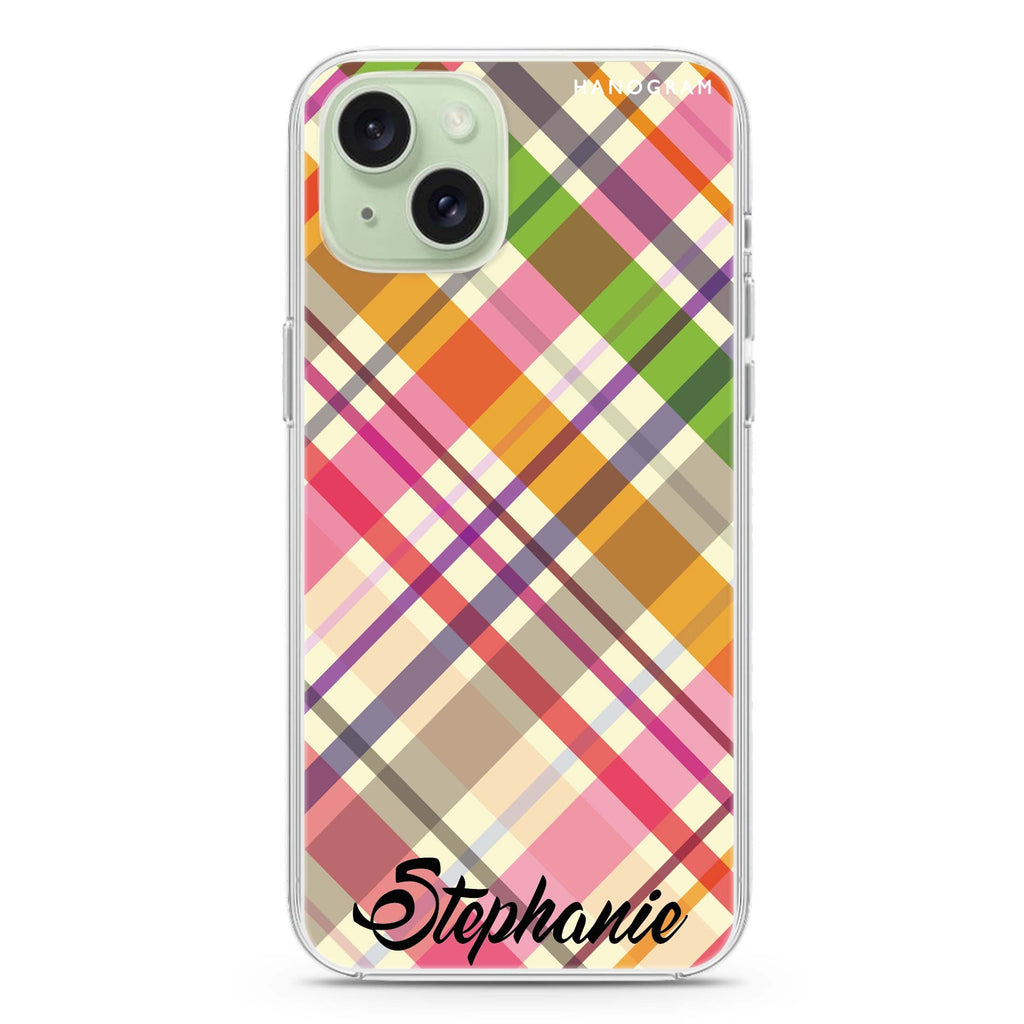 Colourful Checker Custom Name iPhone 15 Magsafe 兼容水晶透明保護殼