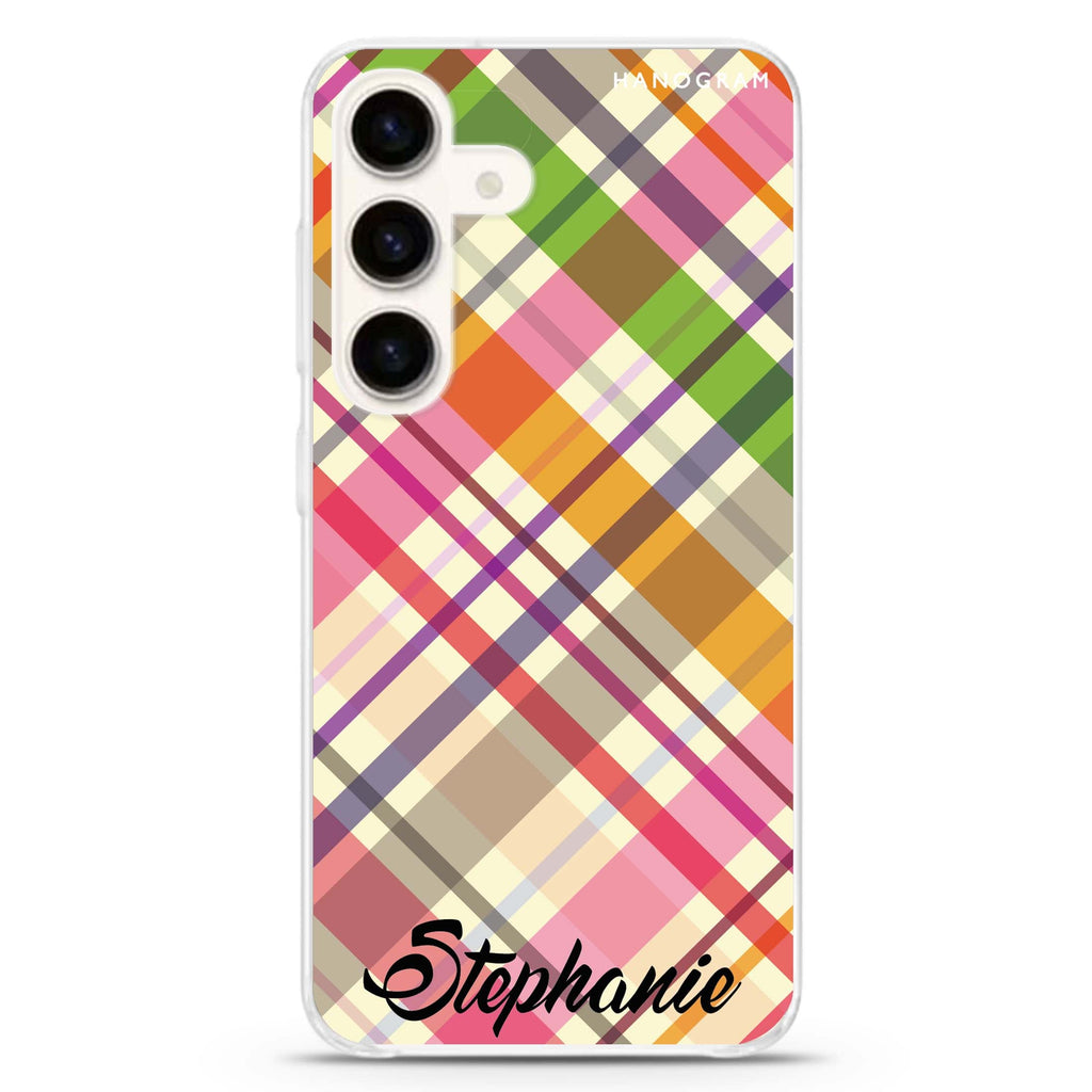 Colourful Checker Custom Name Samsung Galaxy S26/S25/S24 可加名字水晶透明保護殼正面展示