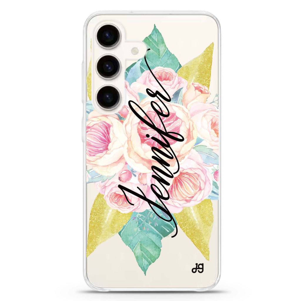 Abloom Rose Samsung Galaxy S26/S25/S24 可加名字水晶透明保護殼正面展示