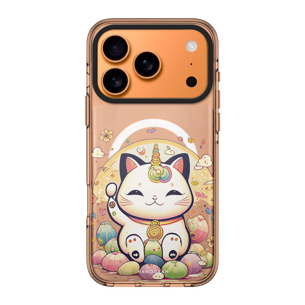Cute Lucky Cat iPhone 17 Pro Max MagSafe 水晶透明保護殼 貓圖案設計 圖1