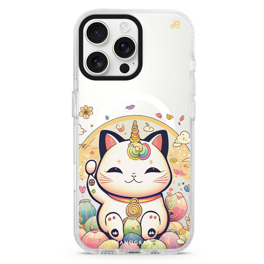 Cute Lucky Cat Magsafe 兼容水晶透明保護殼