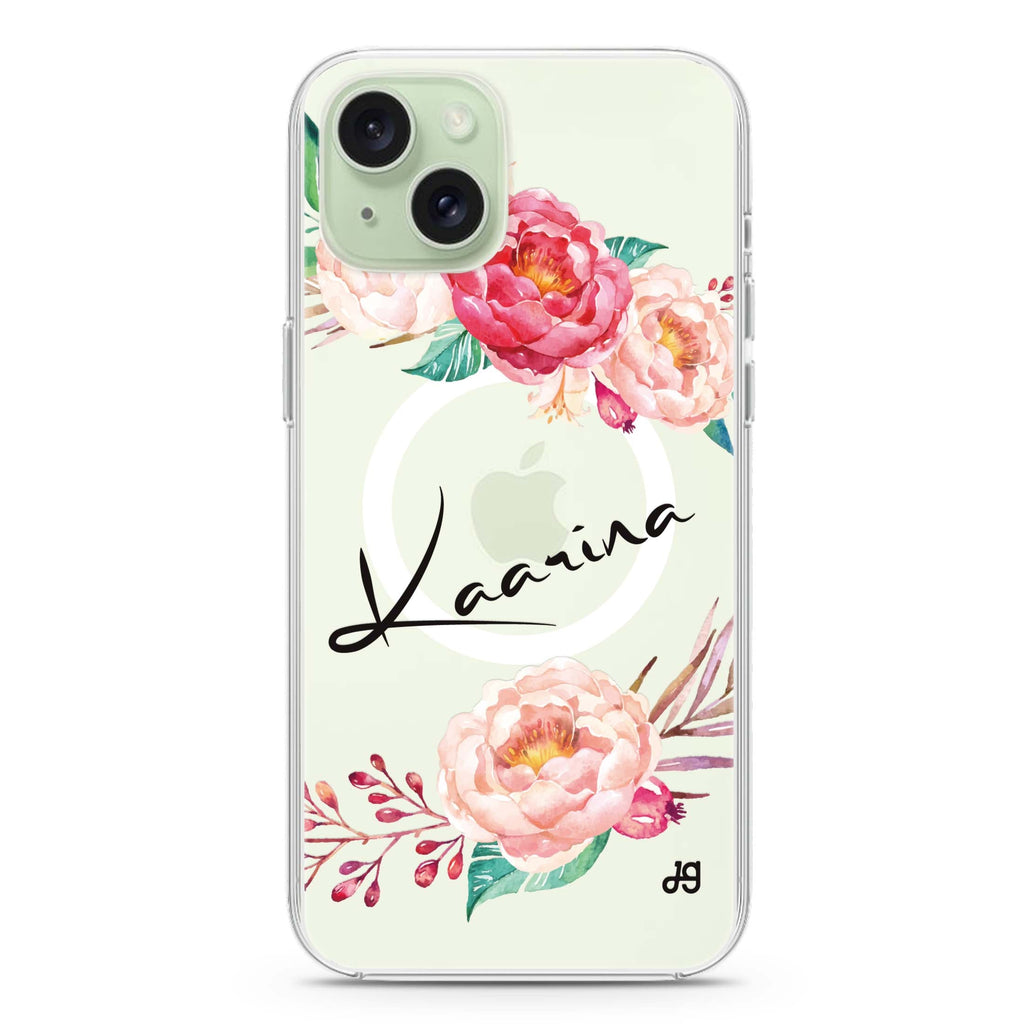 Blossming Rose iPhone 15 Magsafe 兼容水晶透明保護殼