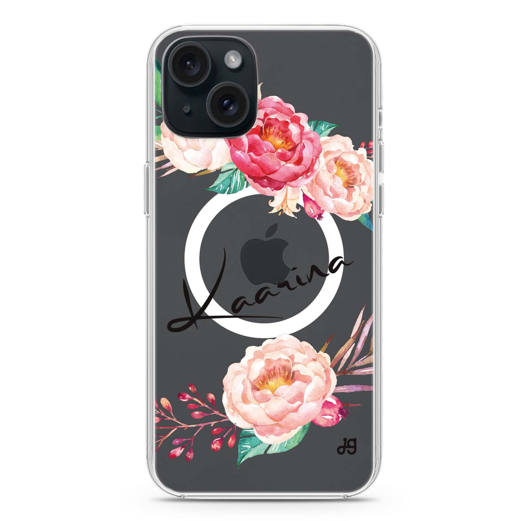 Blossming Rose iPhone 15 Plus Magsafe 兼容水晶透明保護殼