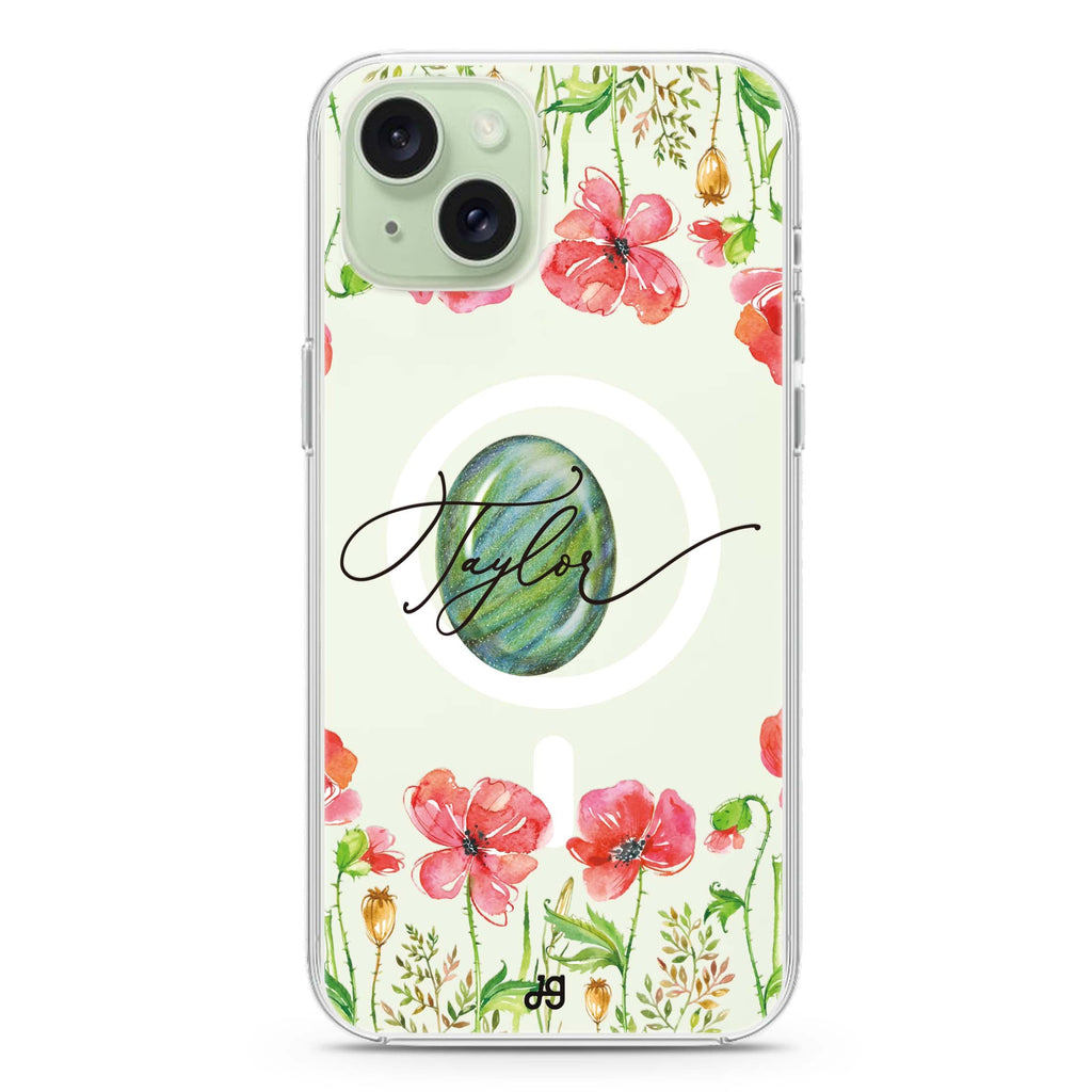 The Greengem Flowers iPhone 15 Plus Magsafe 兼容水晶透明保護殼