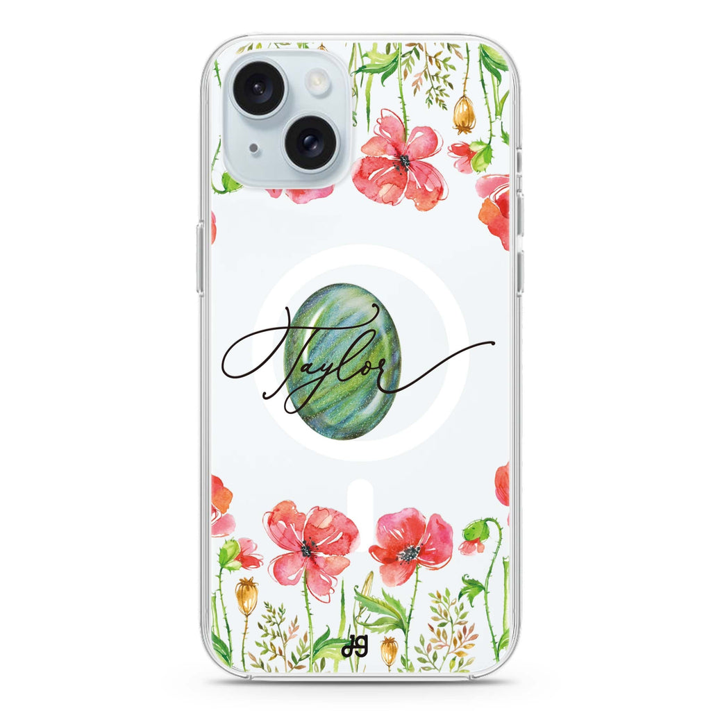 The Greengem Flowers iPhone 15 Magsafe 兼容水晶透明保護殼