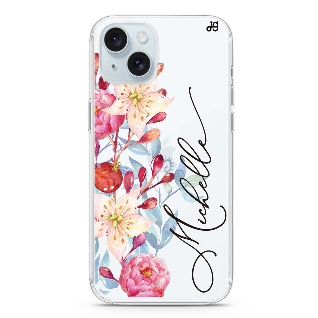 Pink Watercolor Floral Bouquet iPhone 15 水晶透明保護殼