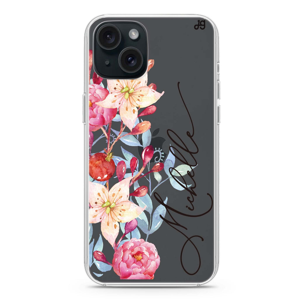 Pink Watercolor Floral Bouquet iPhone 15 plus 水晶透明保護殼