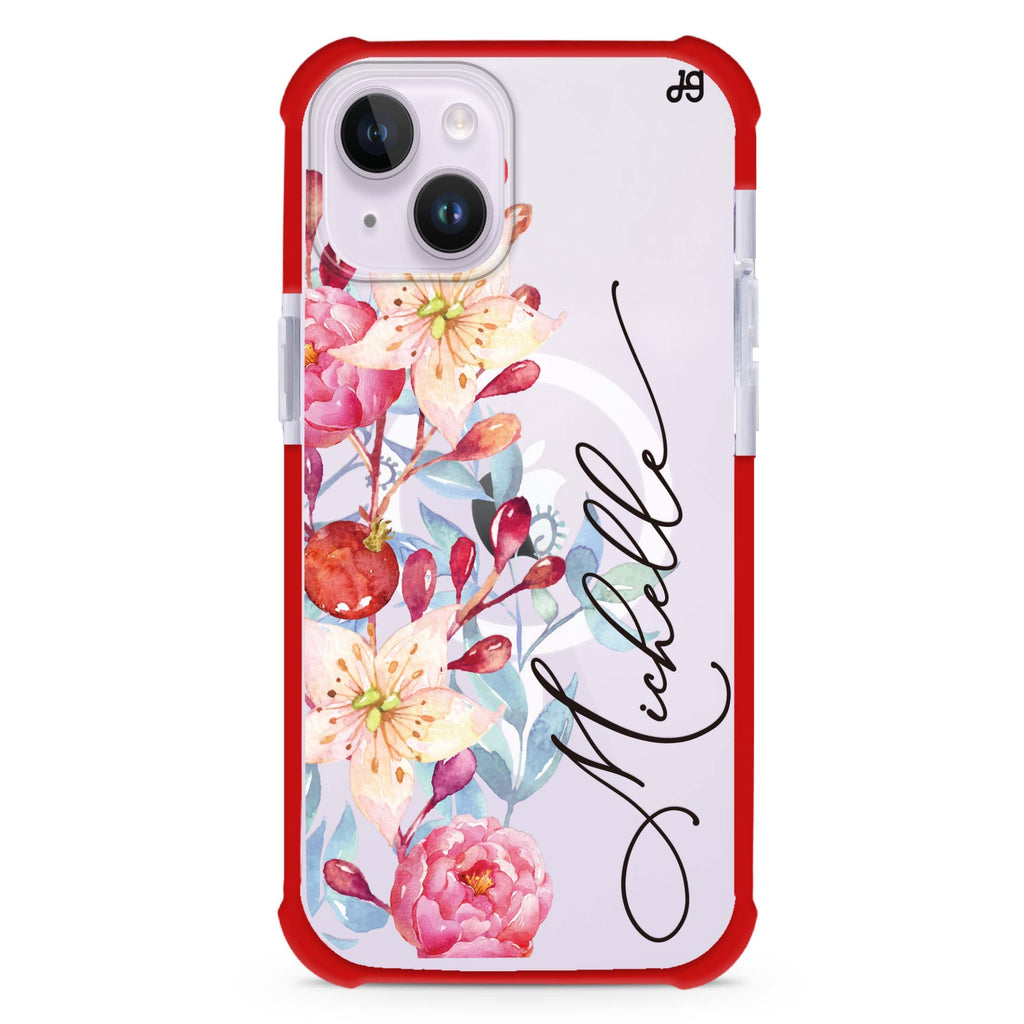 Pink Watercolor Floral Bouquet iPhone 15 Plus Magsafe 兼容超強防摔保護殼