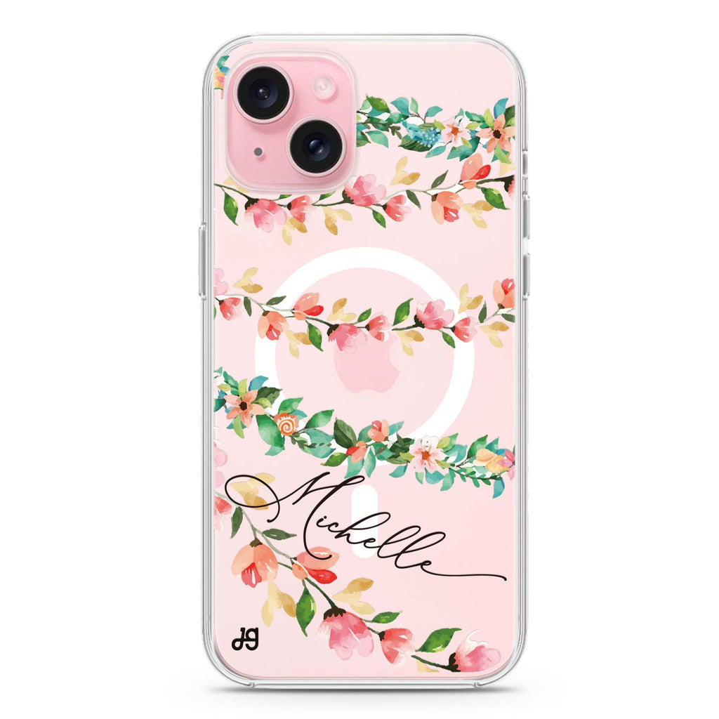 Pink Vine iPhone 15 Plus Magsafe 兼容水晶透明保護殼