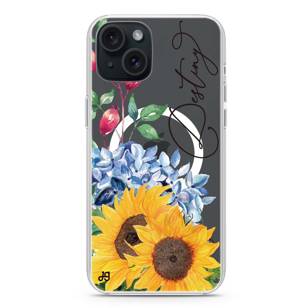Blooming Sunflower iPhone 15 Magsafe 兼容水晶透明保護殼
