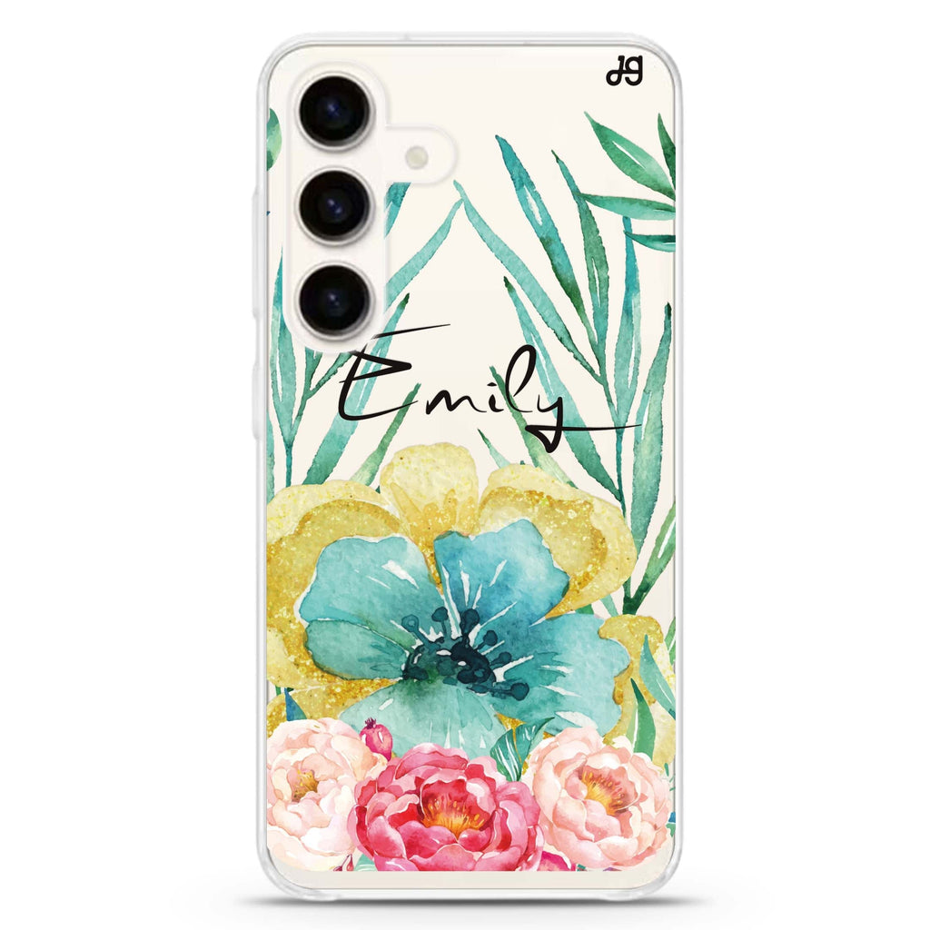 The Great Golden Flower Samsung Galaxy S26/S25/S24 可加名字水晶透明保護殼正面展示
