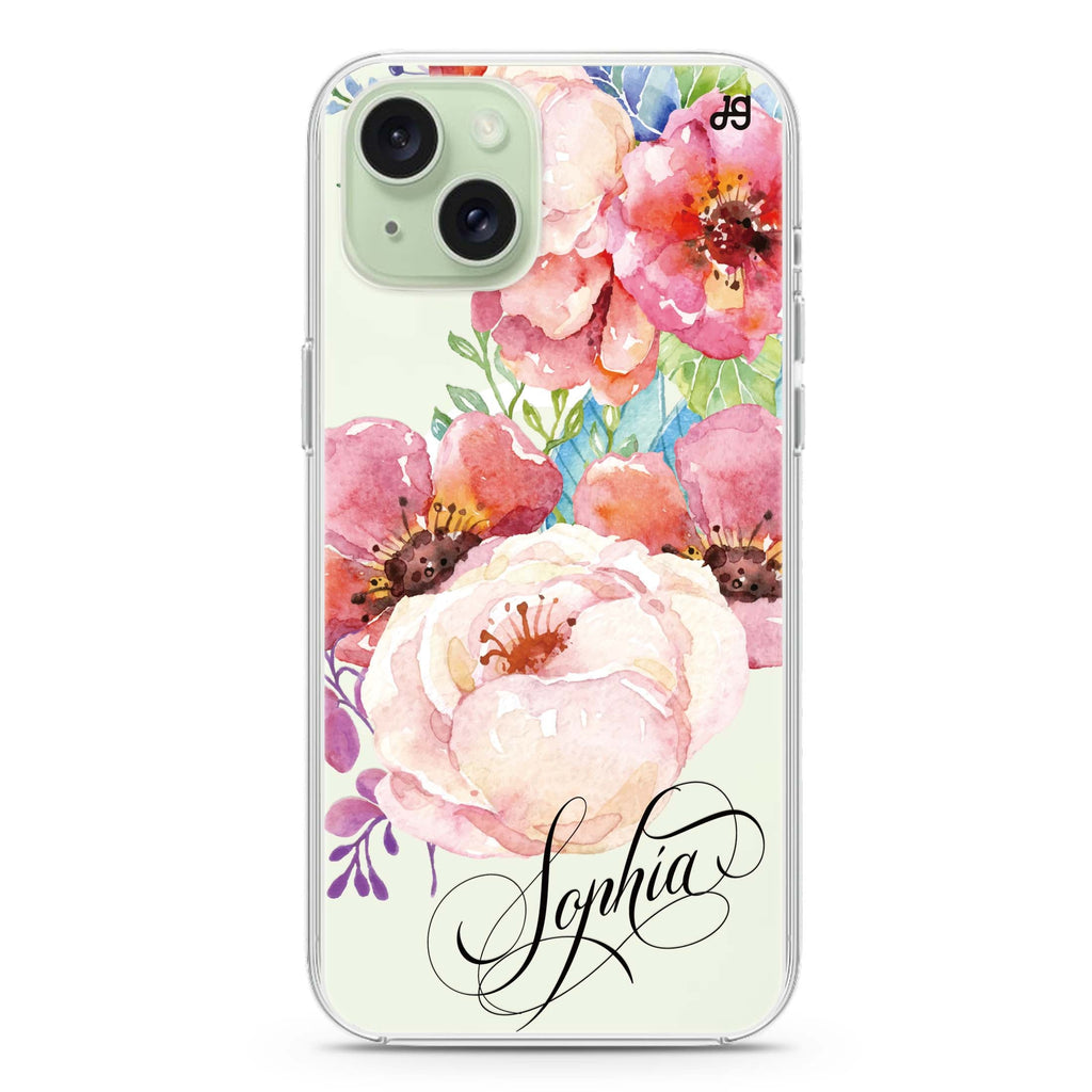 Awakening Watercolor Flowers iPhone 15 Plus Magsafe 兼容水晶透明保護殼
