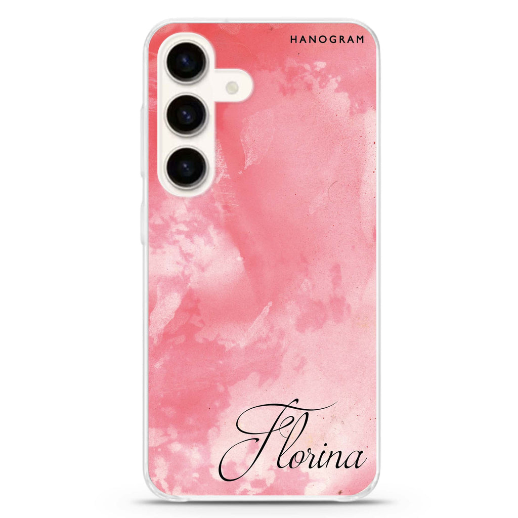 Red Colour Custom Name Samsung Galaxy S26/S25/S24 可加名字水晶透明保護殼正面展示