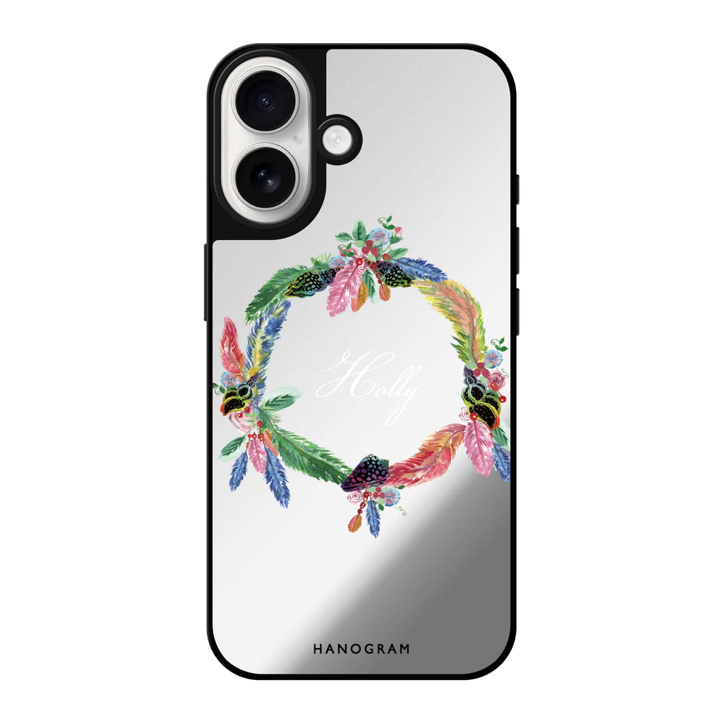 Reflective iPhone 16 Mirror Case –Watercolour Feather Design