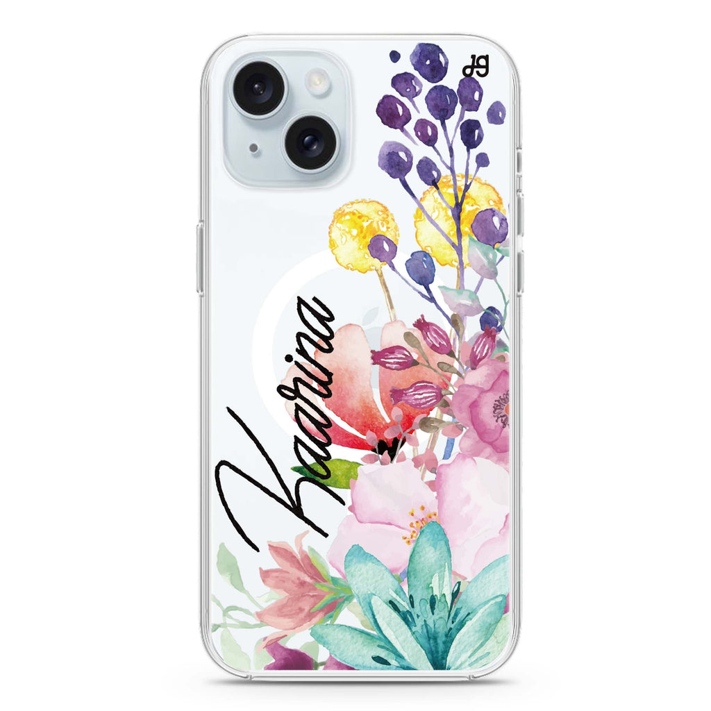 Precious Garden Florals iPhone 15 Magsafe 兼容水晶透明保護殼
