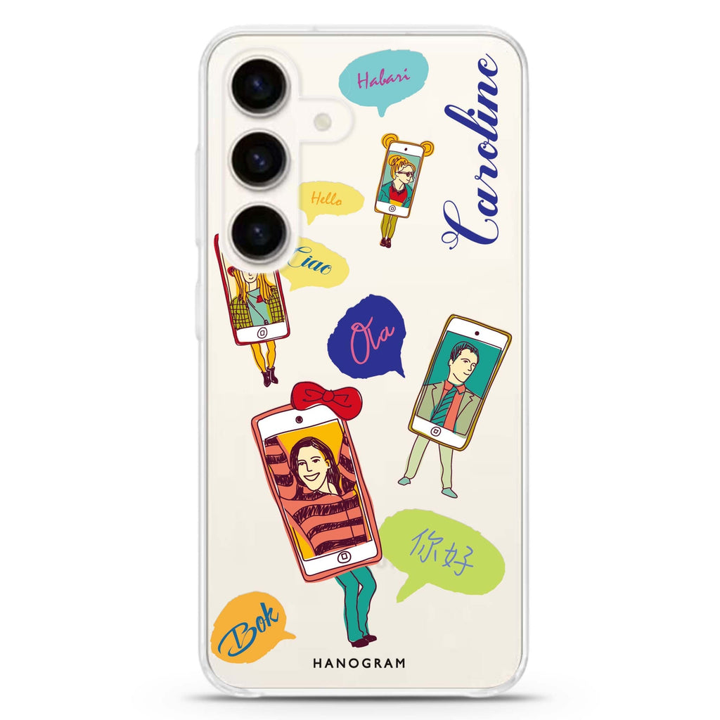 Phone Call Samsung Galaxy S26/S25/S24 可加名字水晶透明保護殼正面展示