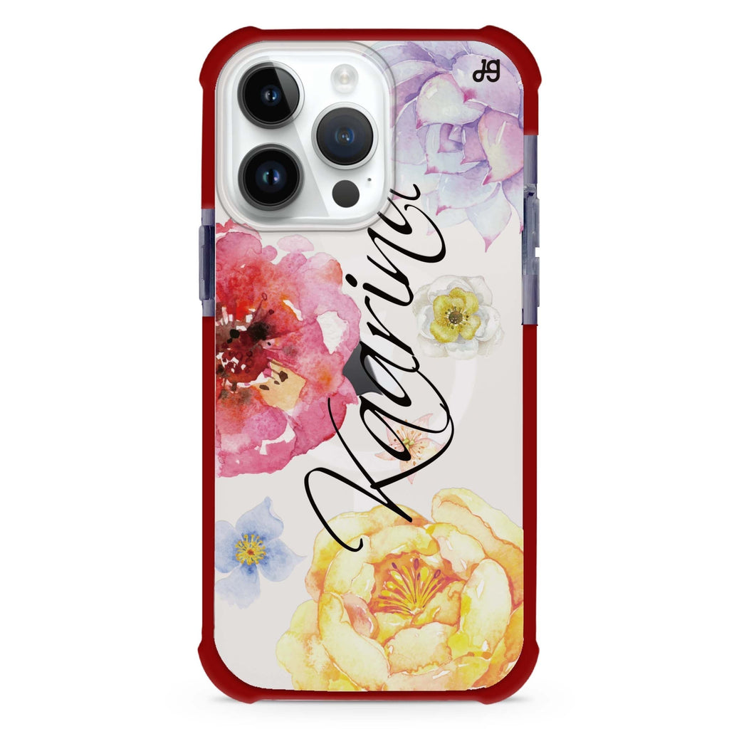 Colorful Watercolor Flowers iPhone Magsafe 兼容超強防摔保護殼