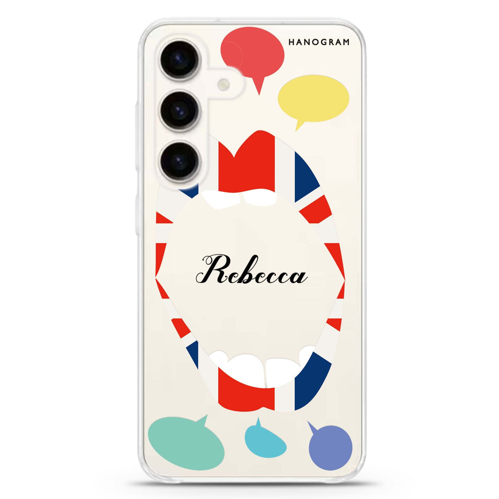 Speak up UK Samsung Galaxy S26/S25/S24 可加名字水晶透明保護殼正面展示