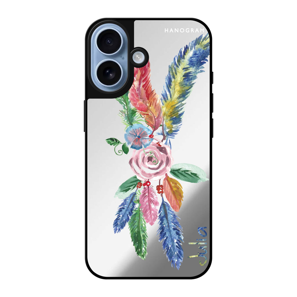 Reflective iPhone 16 Mirror Case –Feather Design