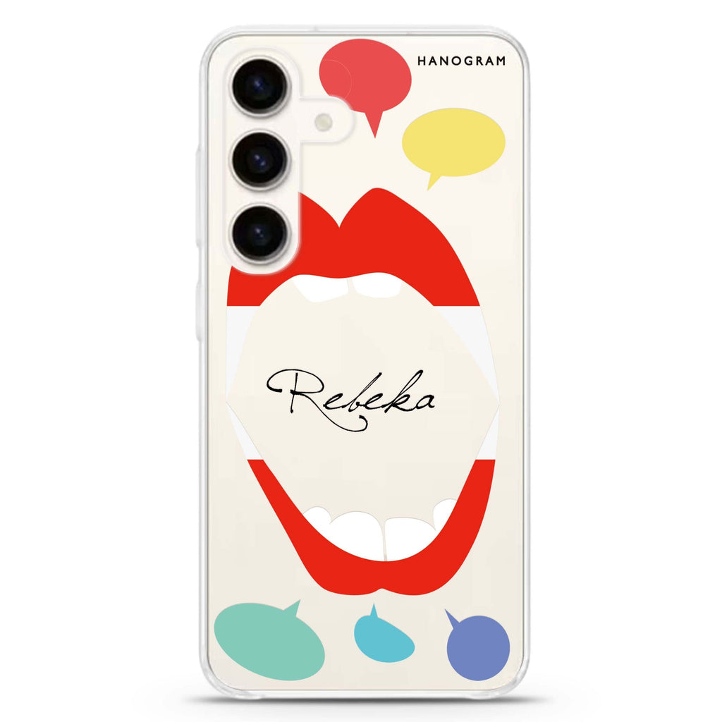 Speak up AT Samsung Galaxy S26/S25/S24 可加名字水晶透明保護殼正面展示