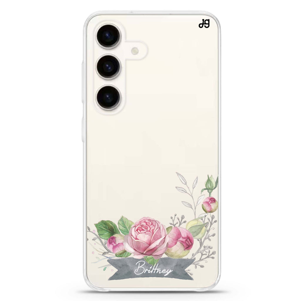 Ribbon & Floral Samsung Galaxy S26/S25/S24 可加名字水晶透明保護殼正面展示