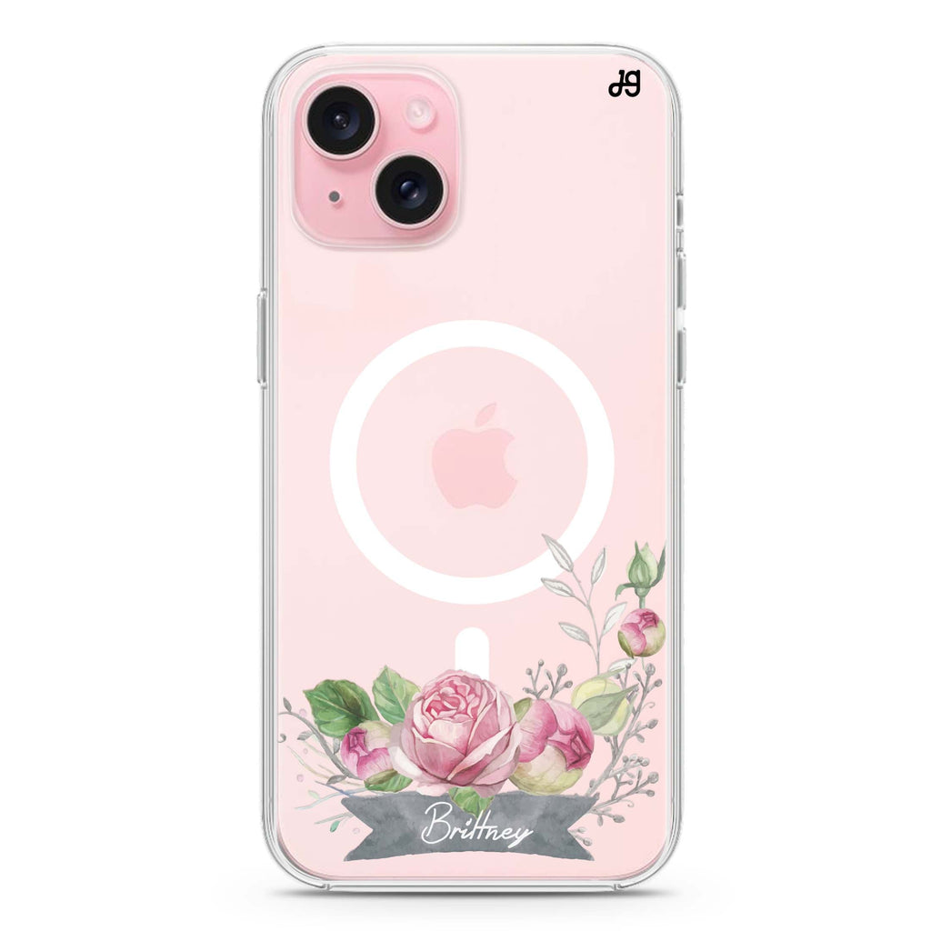 Ribbon & Floral iPhone 15 Magsafe 兼容水晶透明保護殼