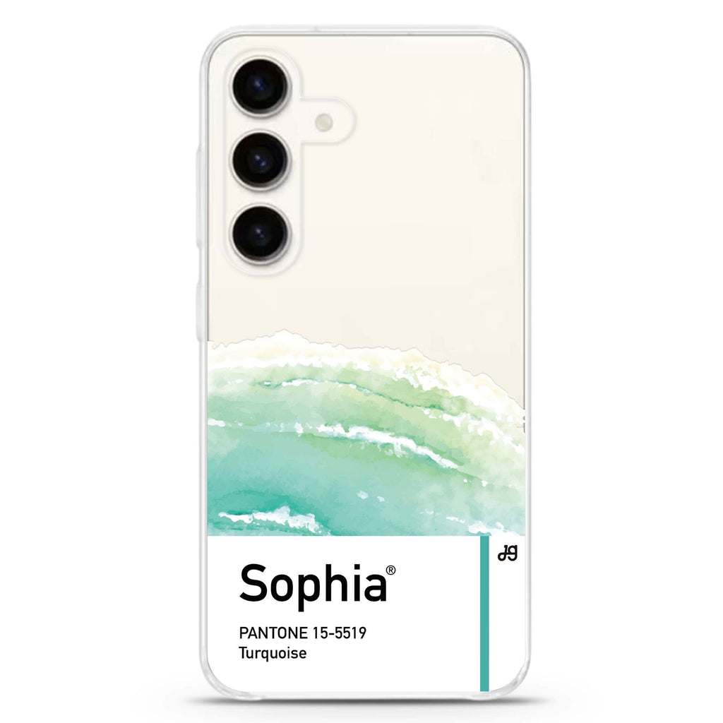 #15-5519 Turquoise I Samsung Galaxy S26/S25/S24 可加名字水晶透明保護殼正面展示
