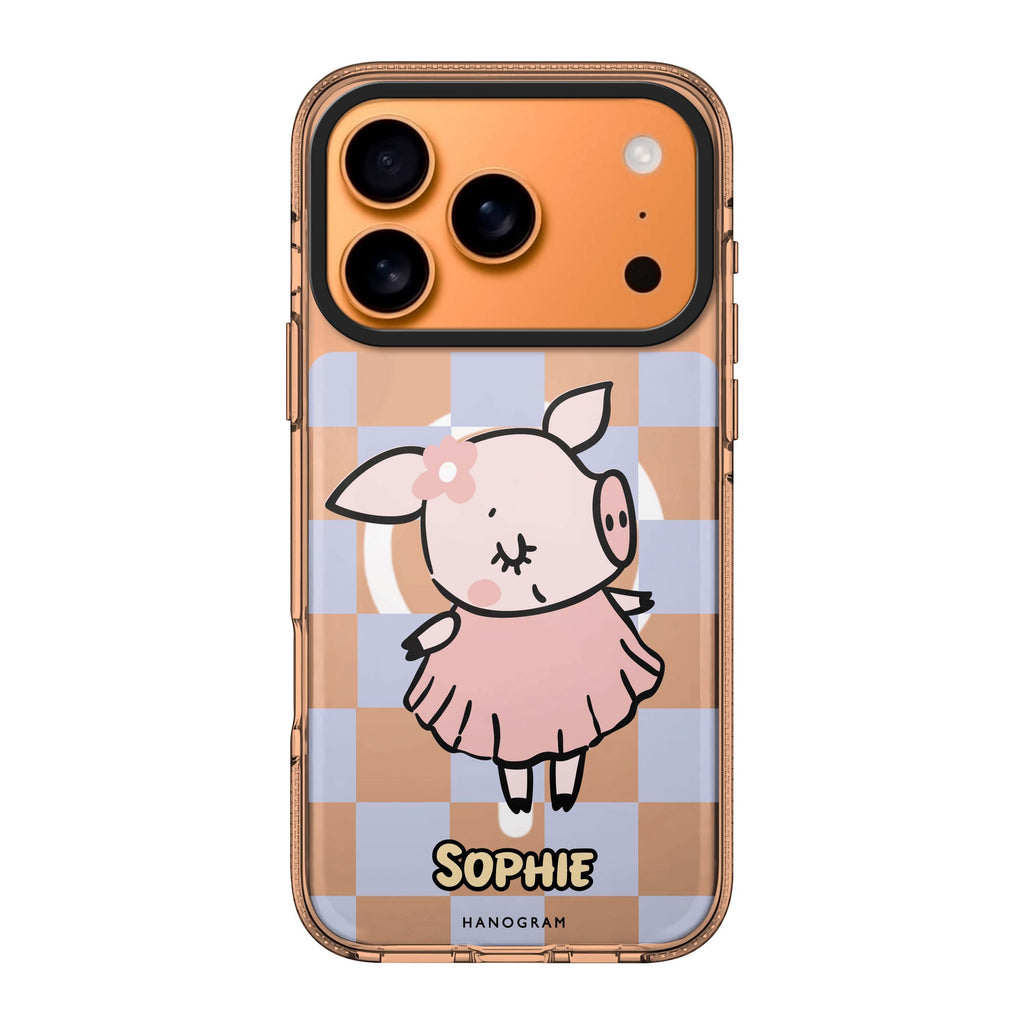 Pretty Pig iPhone 17 Pro Max MagSafe 水晶透明保護殼 小豬圖案設計 可自訂名字 圖1