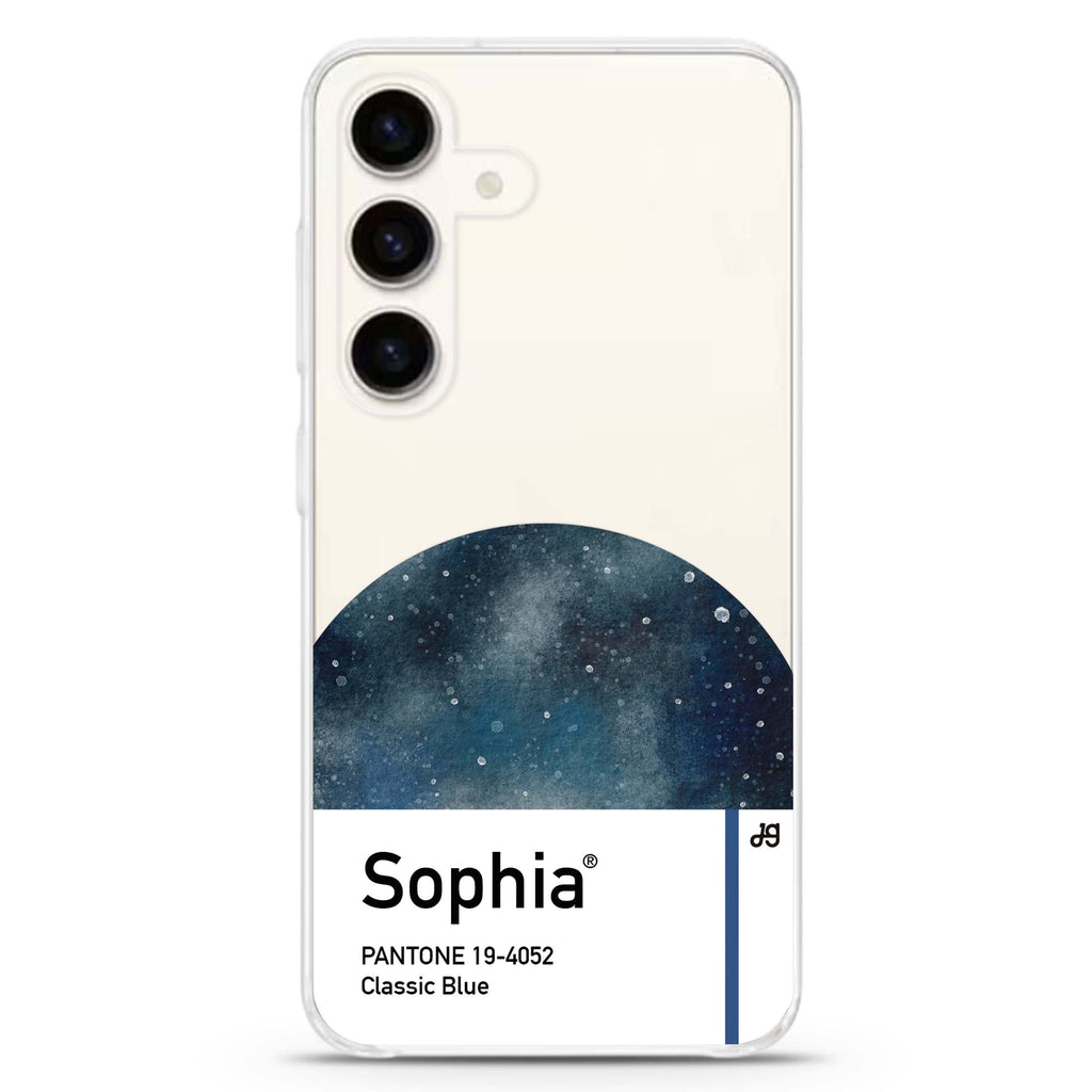 #19-4052 Classic Blue I Samsung Galaxy S26/S25/S24 可加名字水晶透明保護殼正面展示