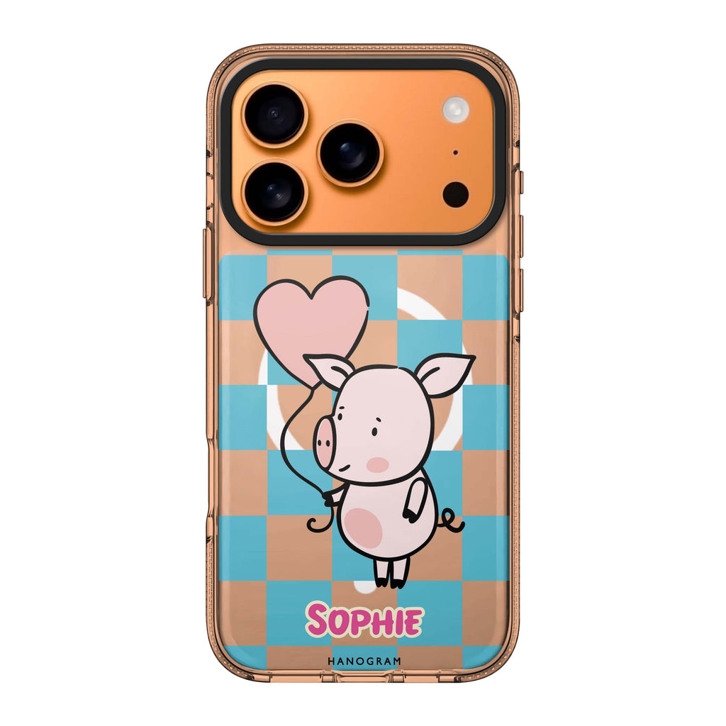 Sweet Pig iPhone 17 Pro Max MagSafe 水晶透明保護殼 小豬圖案設計 可自訂名字 圖1