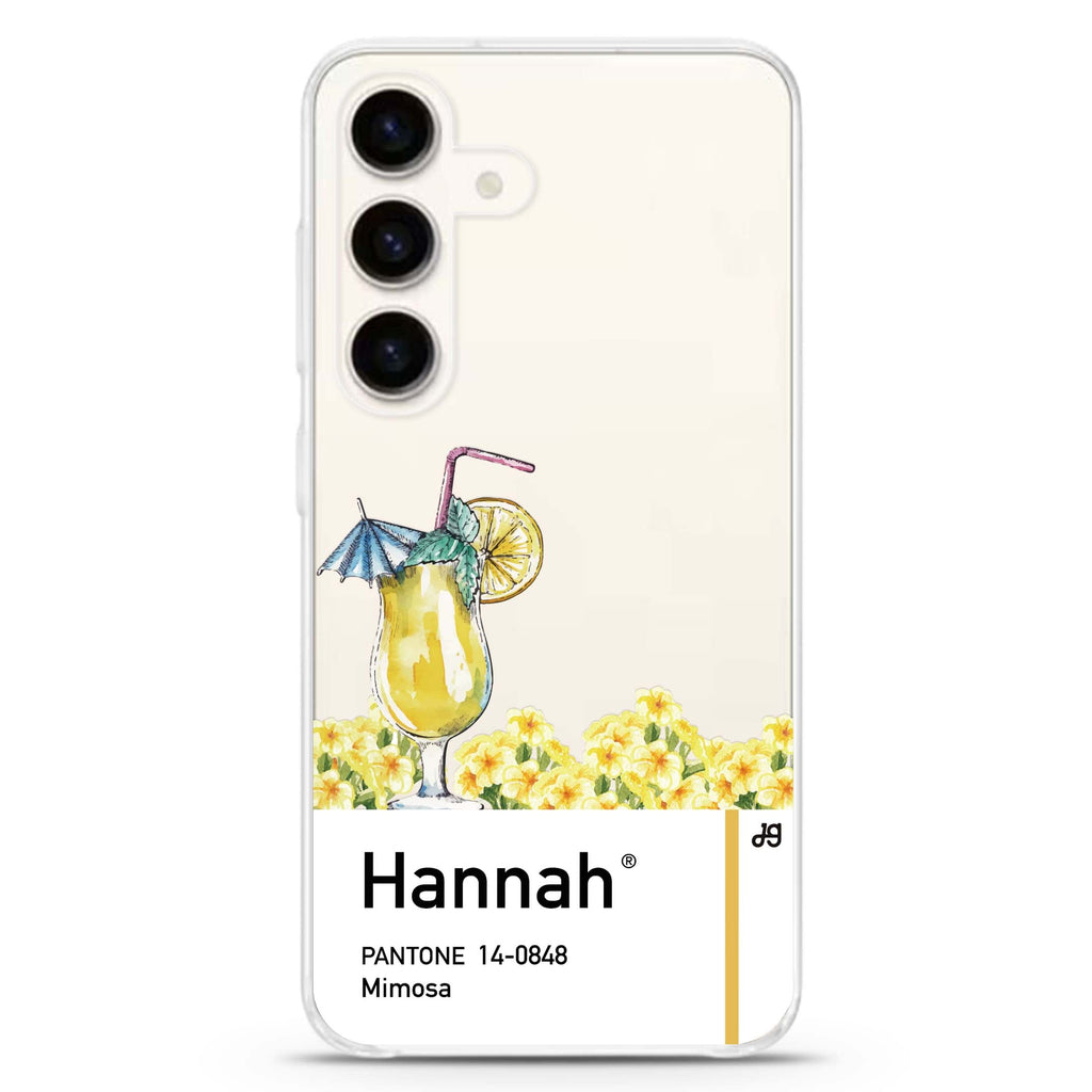 #14-0848 Mimosa I Samsung Galaxy S26/S25/S24 可加名字水晶透明保護殼正面展示