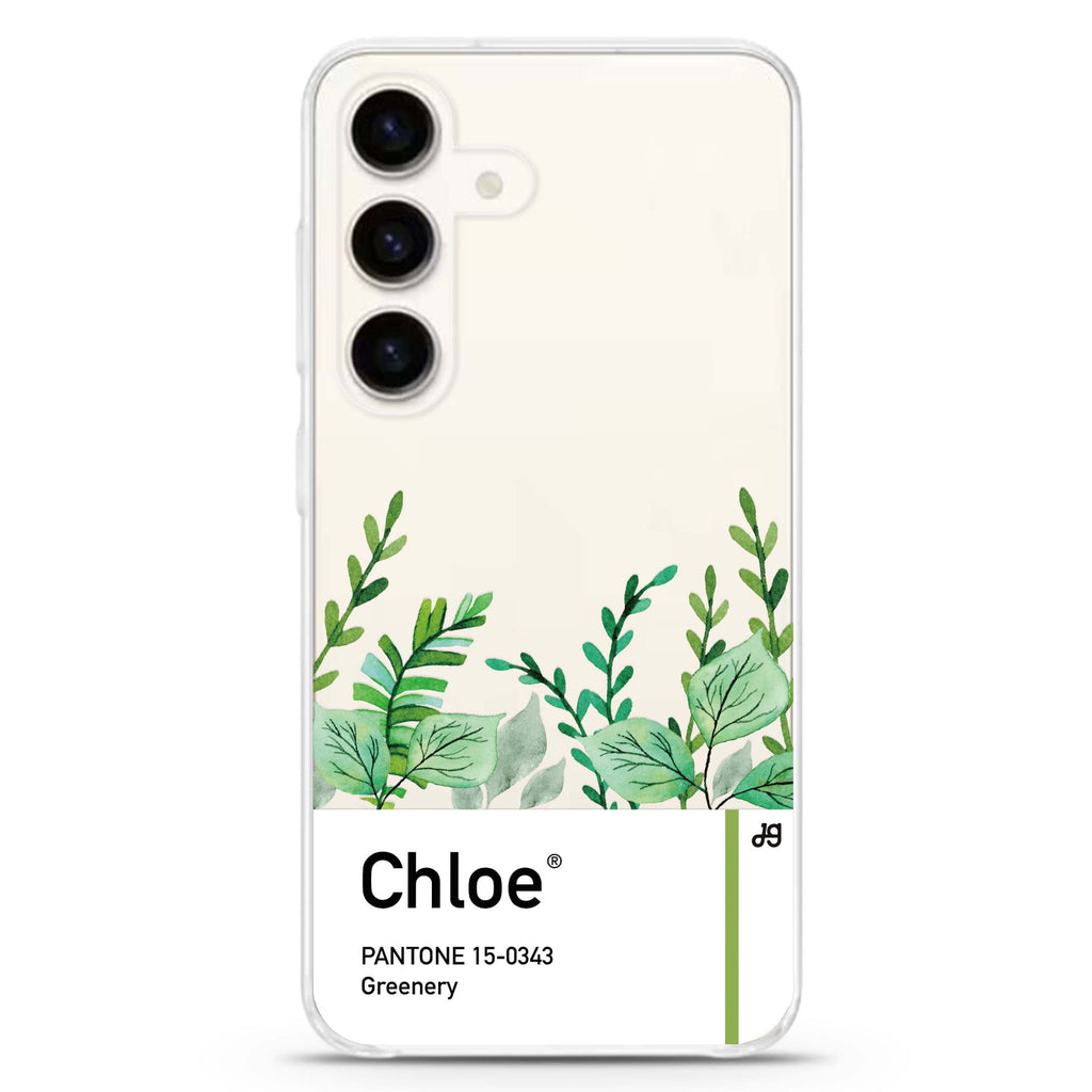 #15-0343 Greenery I Samsung Galaxy S26/S25/S24 可加名字水晶透明保護殼正面展示